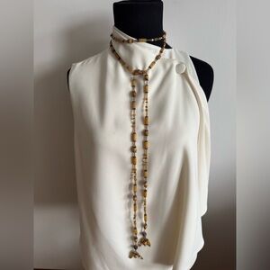 Lariat with Swarovski Crystals and Amber Beads - Opera length